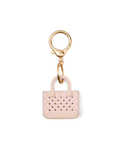 Tiny Tote Keychain - Checkered Linen/ Pink Marshmallow